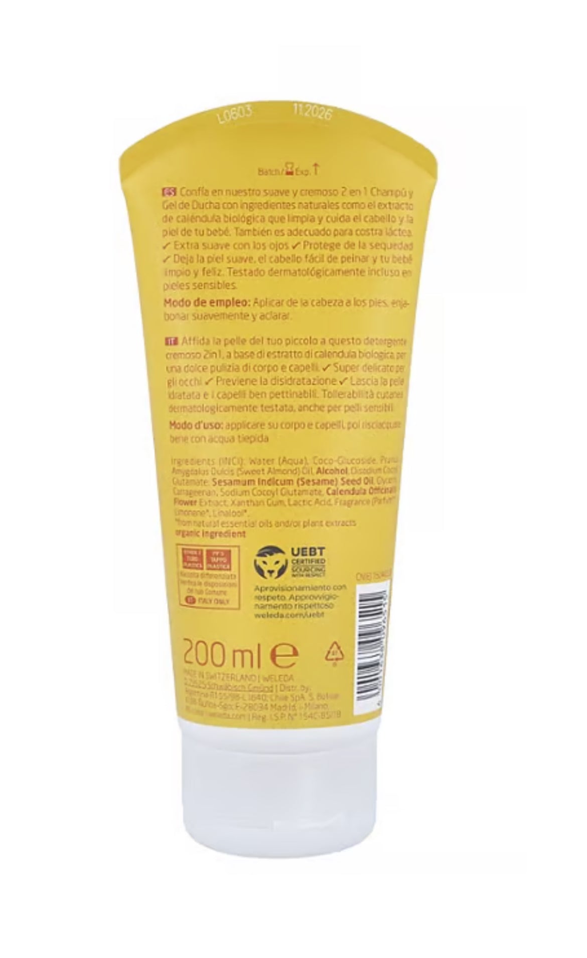 Gel y Champú 2 en 1 Caléndula Bebé – Limpieza Extra Suave sin Jabón Weleda