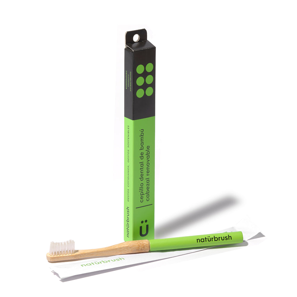 Cepillo de dientes de bambú verde cabezal intercambiable