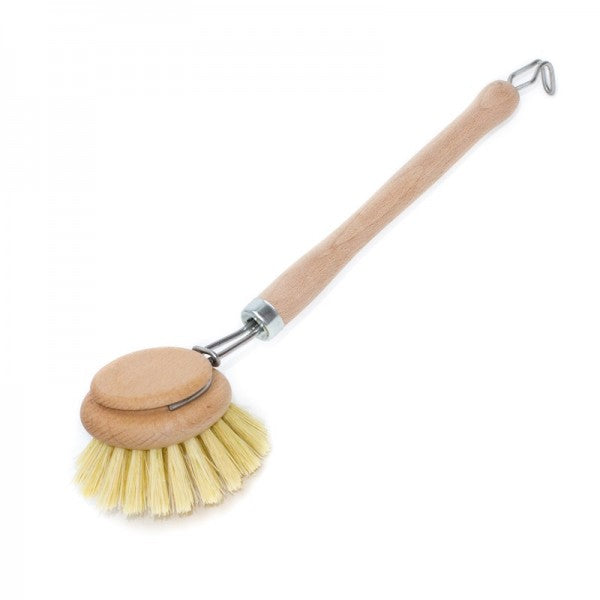 Cepillo para vajilla de madera con cabezal intercambiable